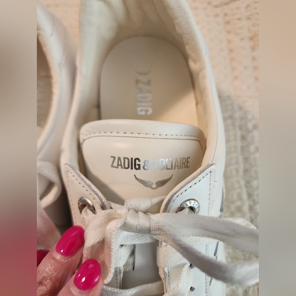 Zadig & Voltaire Women's White Leather Low-Top Sneakers New In Box Sz 40/9 $398 - Picture 3 of 11